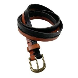 Linea Pelle Women's Genuine Leather Belt Black Brown Goldtone Buckle Size Small